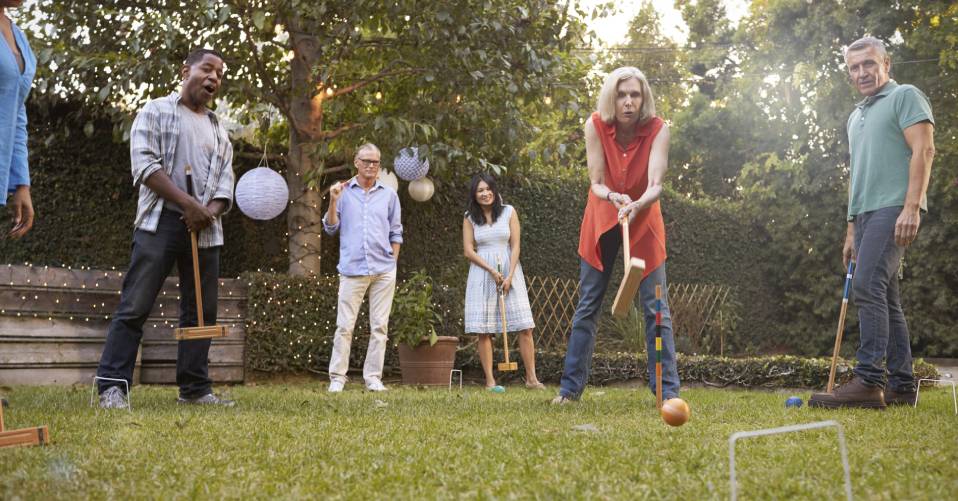 Krocket Spiel für 4-Spieler Kinder Croquet Gartenspiel Holz Spiel Outdoor Außen