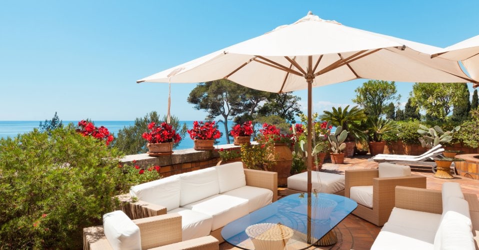 160 cm Sonnenschirm Stabil Strandschirm mit Bodenhülse & Schutzhülle für  Balkon Garten & Terrasse Neigungswinkel und